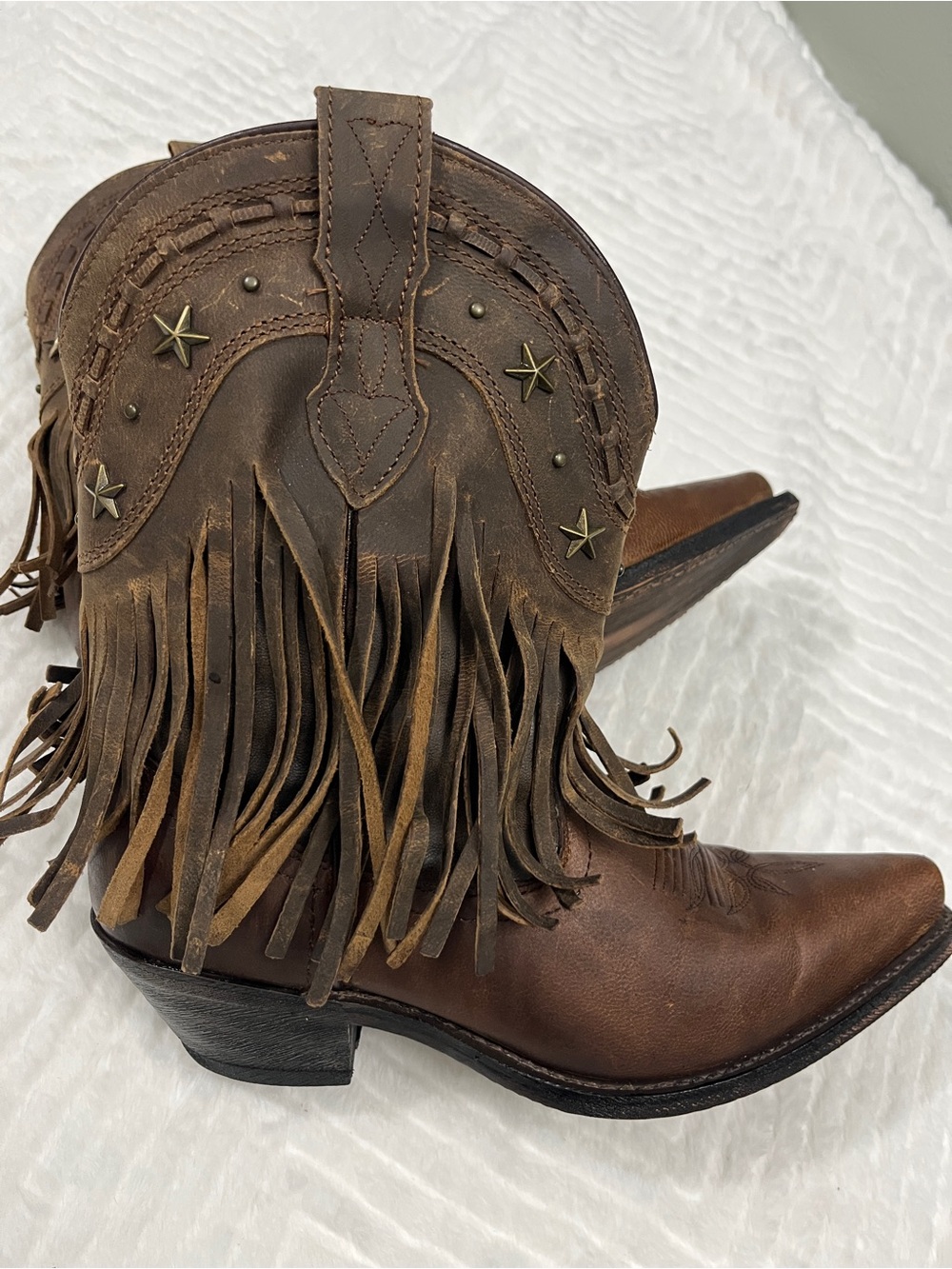 Dingo Hang Low Fringe Leather Short Heeled Women's Sz 8 Cowboy Boots Rodeo - Picture 12 of 12